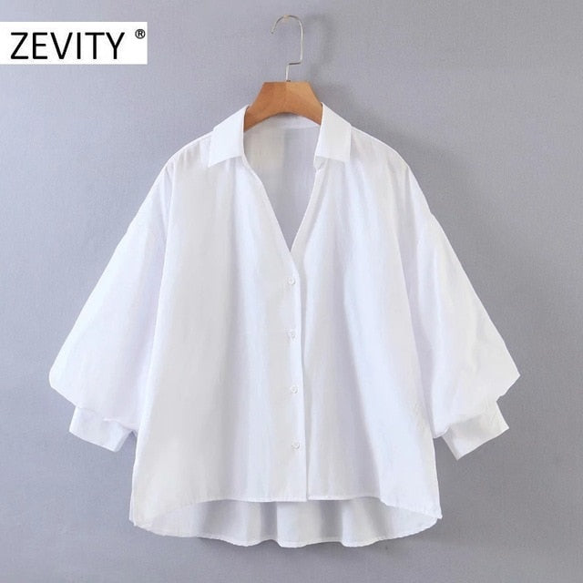 Fashion lantern solid sleeve casual loose smock blouse