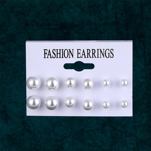 12 Pairs Flower Women Pearl Crystal Stud Earring