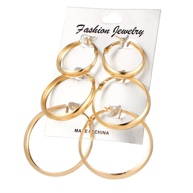 Oversize Hoop Gold Color Round Circle Women  Earring