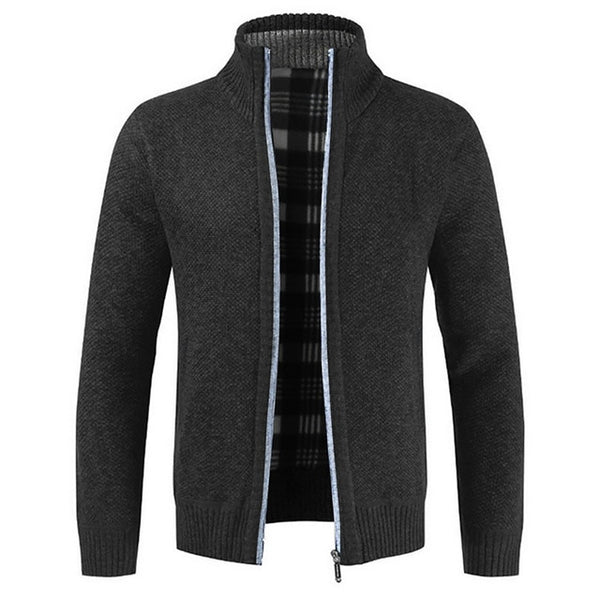 Men Casual Slim Full Zip Thick Knitted Cardigan