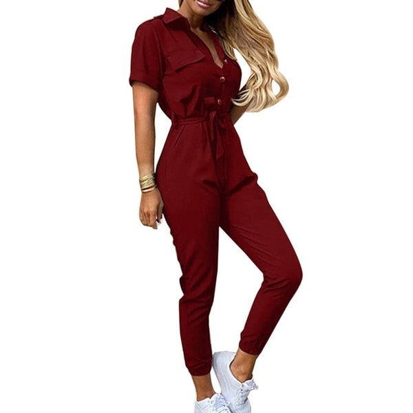 Jumpsuit Women Deep V Neck