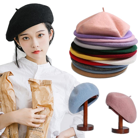 Women Beret French Artist Warm Wool Winter Beanie Hat