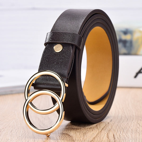 CARTELO Designer  brand quality fashion alloy double ring circle buckle belt