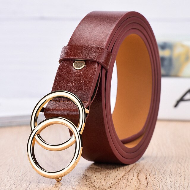 CARTELO Designer  brand quality fashion alloy double ring circle buckle belt