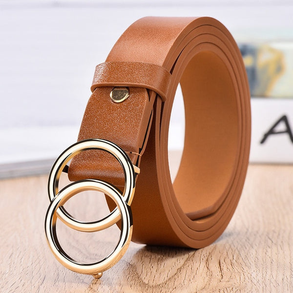 CARTELO Designer  brand quality fashion alloy double ring circle buckle belt