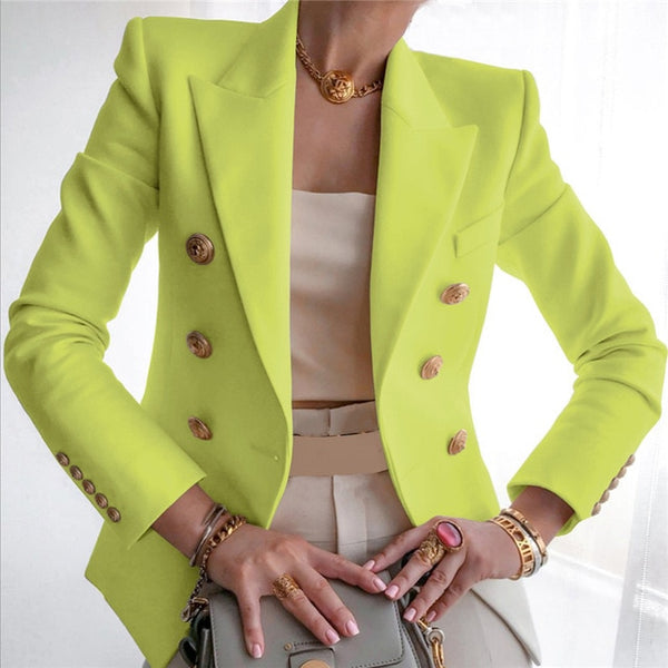 Women Double Breasted Blazer Slim long Sleeve Elegant Suit Jacket