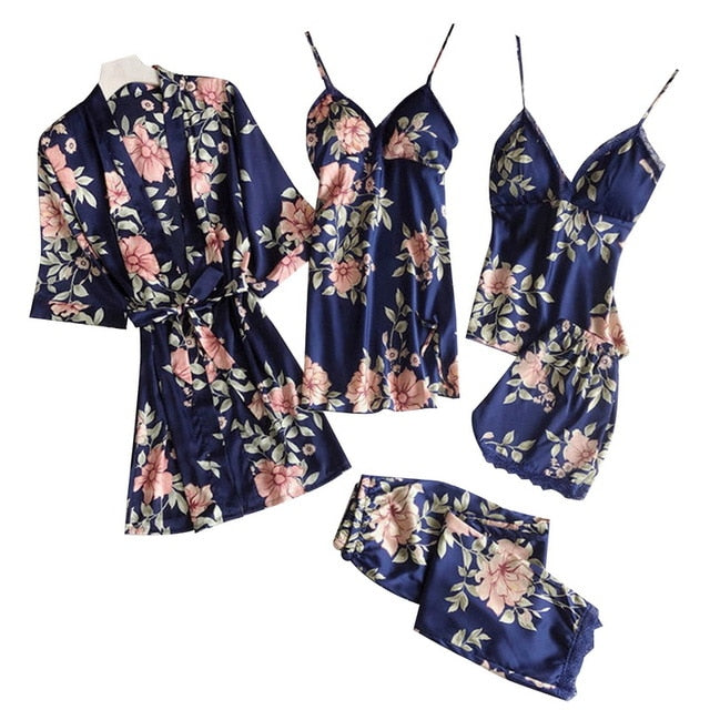 Women Satin Print Floral Casual Sleepwear