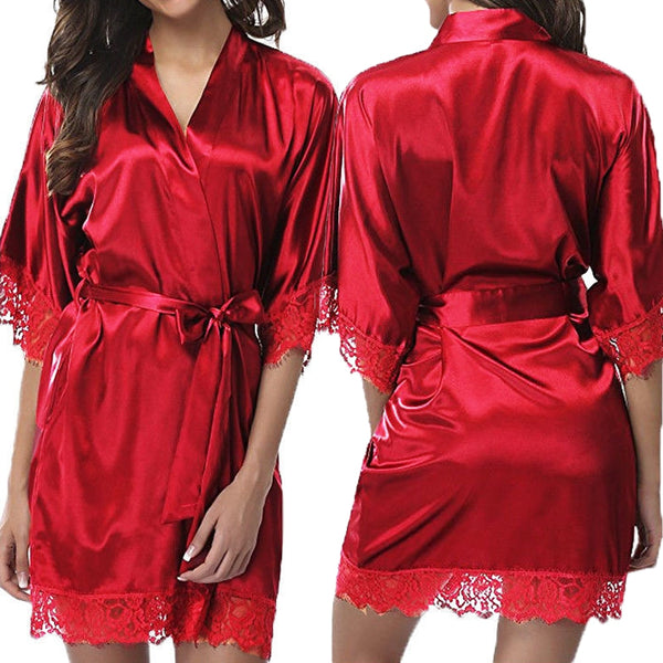 Sexy Women Lace Lingerie Satin Silk Sleepwear Set