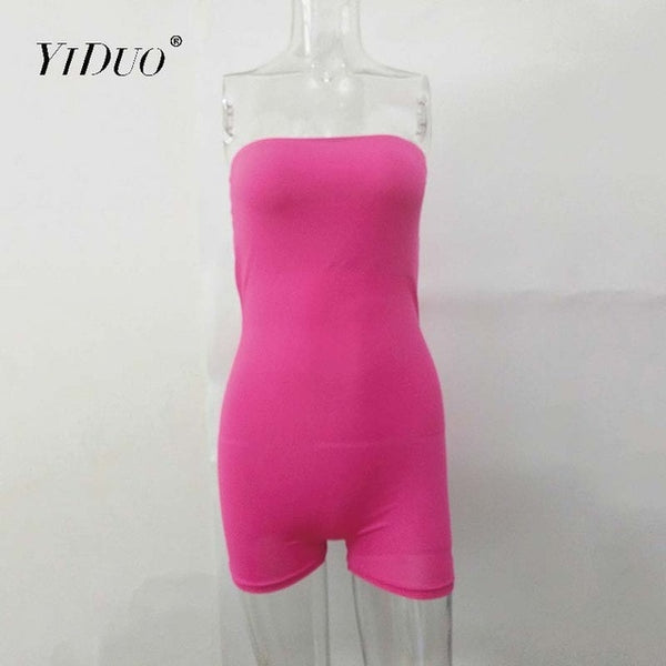 YiDuo Solid Skinny Short Romper Jumpsuit Women Bustier Strapless Sexy Club Playsuit Bodycon Ladies Summer Streetwear Playsuits