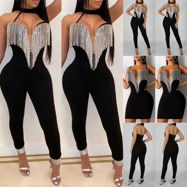 Women Sexy Tassle Jumpsuit Rompers Sleeveless Pants Playsuit Party Clubwear Trousers Outfit