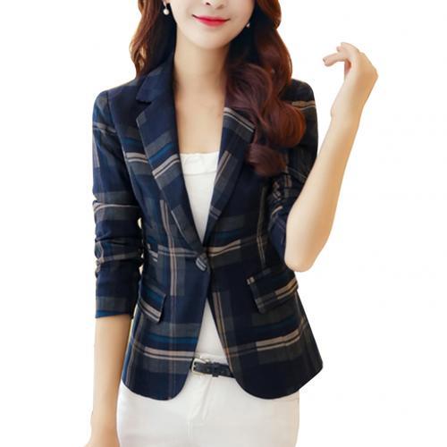 Office Fashion Women Plaid Print Jacket Suit Slim Business Jacket Ladies Fashion Blazer
