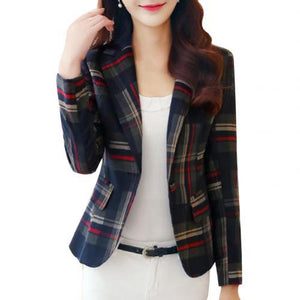 Office Fashion Women Plaid Print Jacket Suit Slim Business Jacket Ladies Fashion Blazer