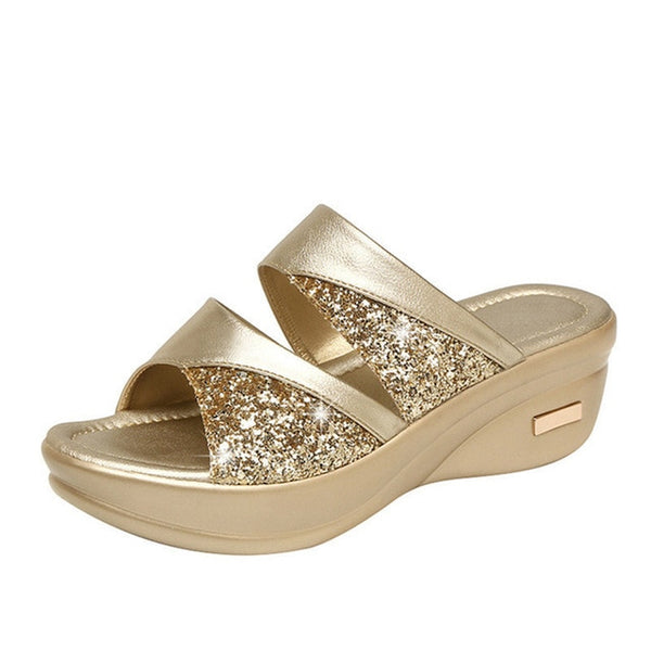 Glitter PU Wedges Female Casual Sandals