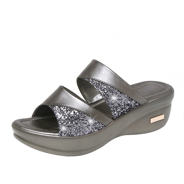 Glitter PU Wedges Female Casual Sandals