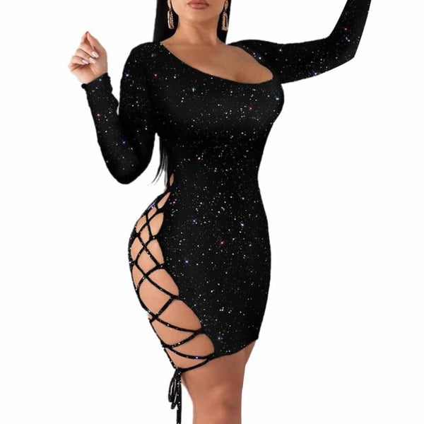Long Sleeve Dress Bandage Bodycon Evening Party Club Hollow out Lace Up Dress