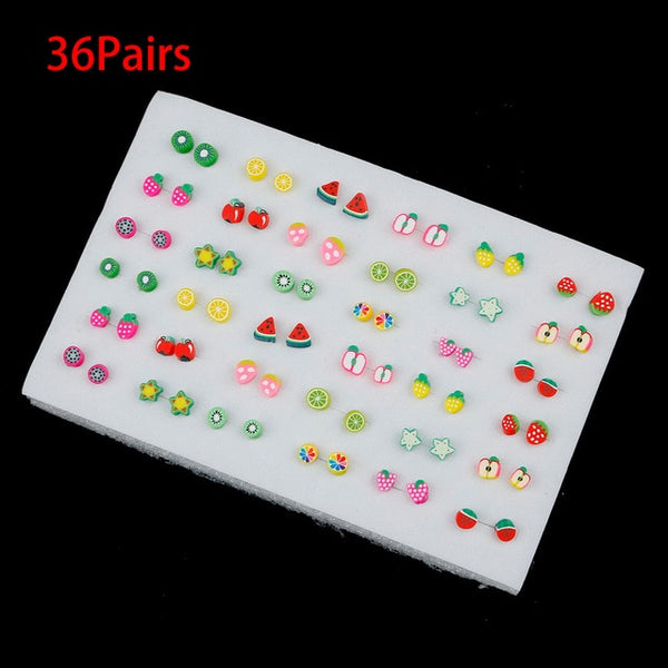 36/18/12Pairs Earrings Mixed Styles Rhinestone Sun Flower Geometric Animal Plastic Stud Earrings Set