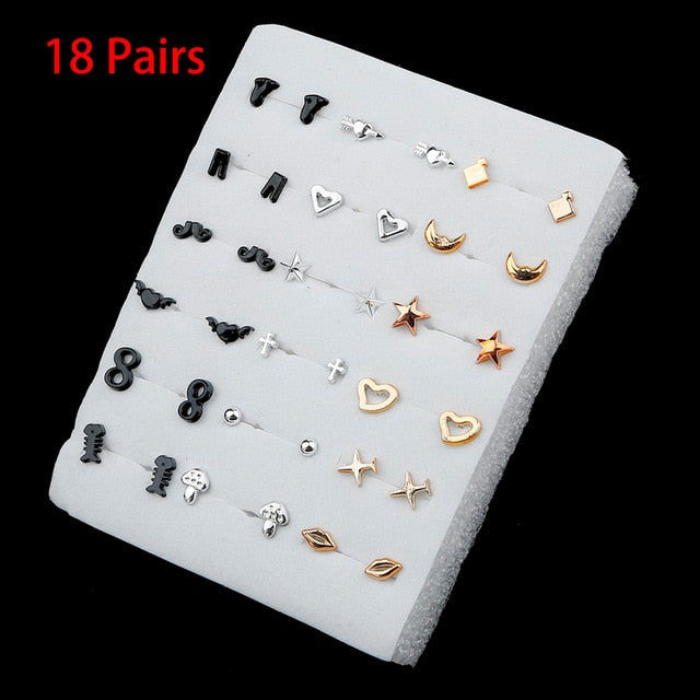 36/18/12Pairs Earrings Mixed Styles Rhinestone Sun Flower Geometric Animal Plastic Stud Earrings Set