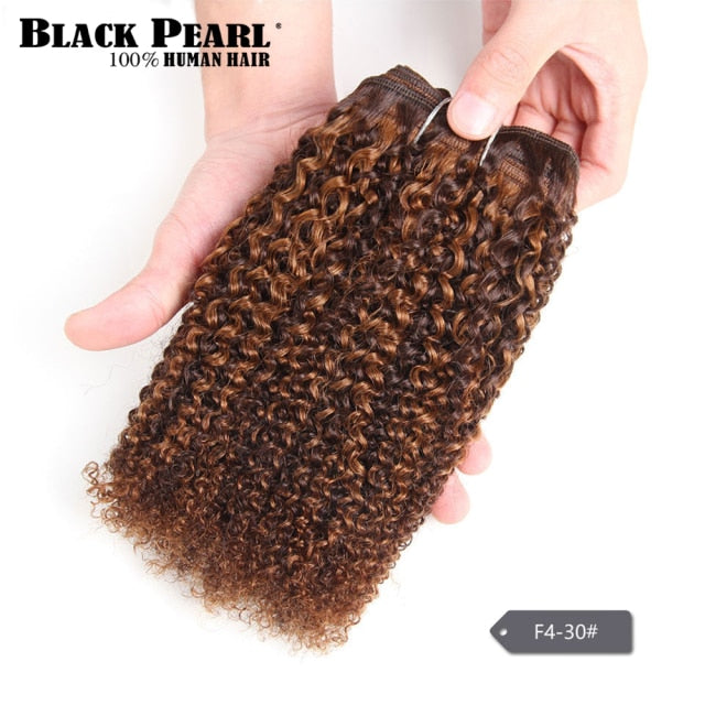 Black Pearl Remy Human Hair 100g Brazilian Afro Kinky Wave Hair Weave Bundles Mixed Blonde Pre-Colored For Salon Hair Extensions