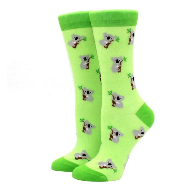 Happy Funny Print Art Cute Spring animal Penguin kangaroo koala parrot Cotton Fashion Sock