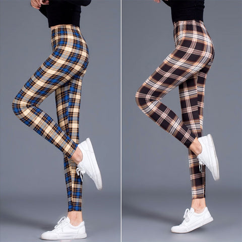 Women Sexy Push Up Plaid Leggings Fashion Fitness Leggings Gym Sporting High Waist