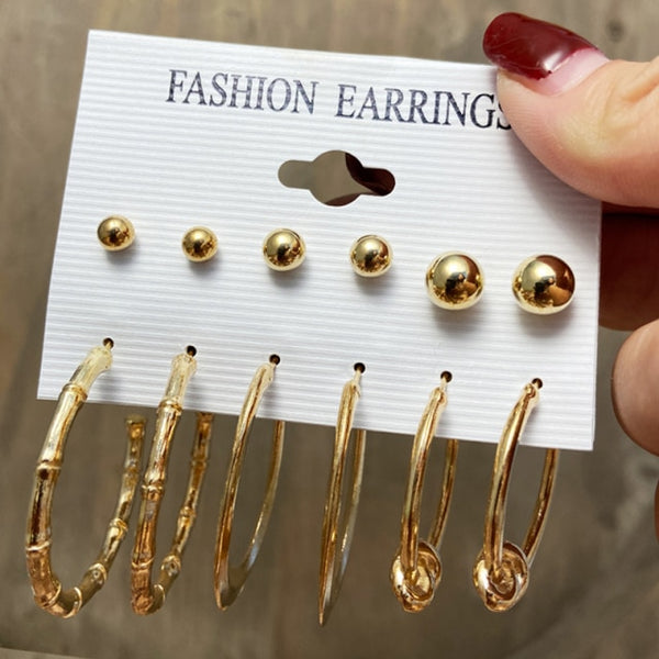 Vintage Geometric Gold Metal Earring Set Punk Pearl Dangle Drop Earring Set