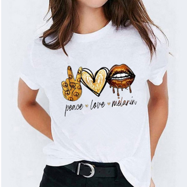 Letters Lips Printed Casual Tee Short Sleeve T Shirt