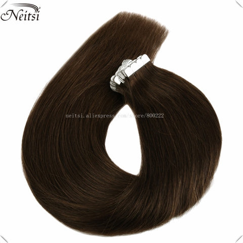 Neitsi 12" 16" 20" Ombre Color Mini Tape In Human Hair Adhesive Extensions Straight Skin Weft 100% Natural Real Balayage Hair