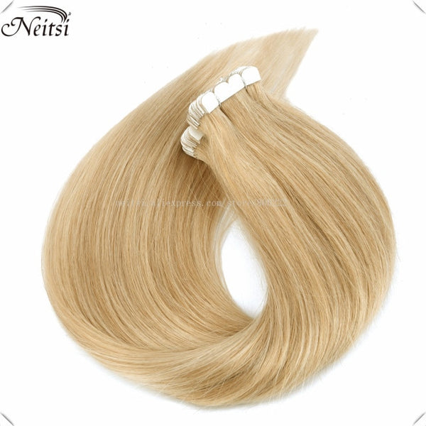 Neitsi 12" 16" 20" Ombre Color Mini Tape In Human Hair Adhesive Extensions Straight Skin Weft 100% Natural Real Balayage Hair