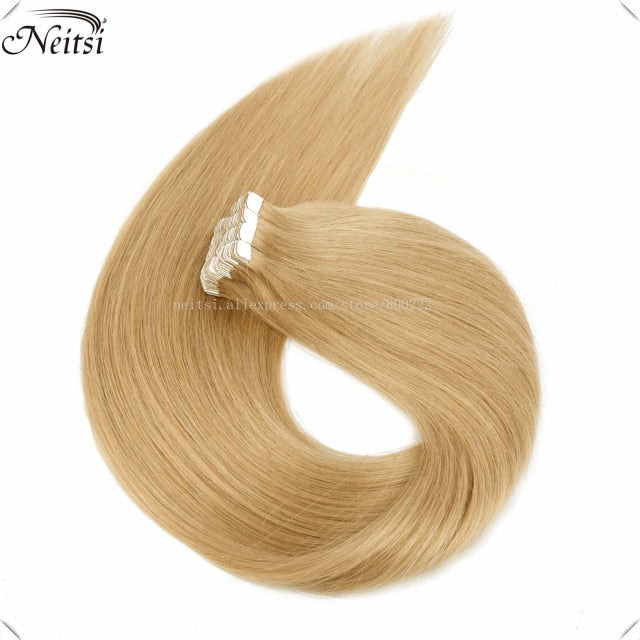 Neitsi 12" 16" 20" Ombre Color Mini Tape In Human Hair Adhesive Extensions Straight Skin Weft 100% Natural Real Balayage Hair