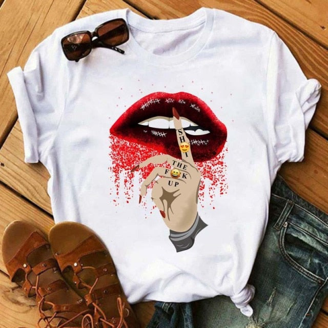 Love Lips T Shirt Women Summer Casual Tees