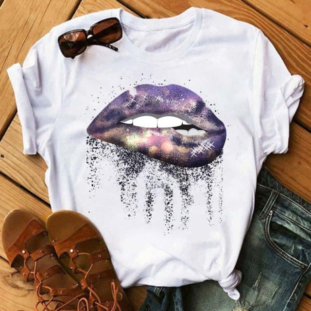 Love Lips T Shirt Women Summer Casual Tees