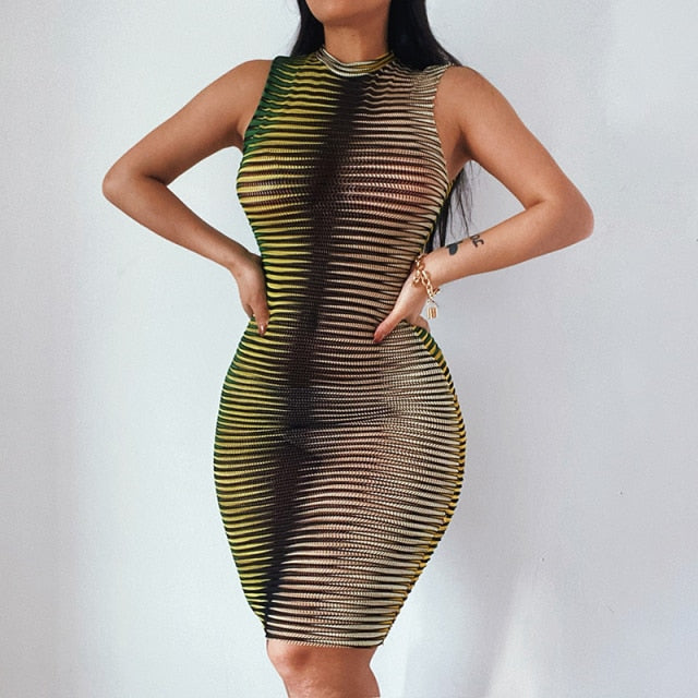 Sexy Bodycon Sleeveless Chic Horizontal Stripe Pattern Pencil Dress