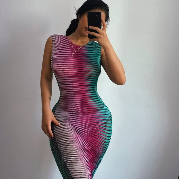 Sexy Bodycon Sleeveless Chic Horizontal Stripe Pattern Pencil Dress