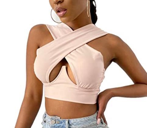 X Tank Sexy Sleeveless Solid Color Cutout Front Crop Top Party Club Streetwear