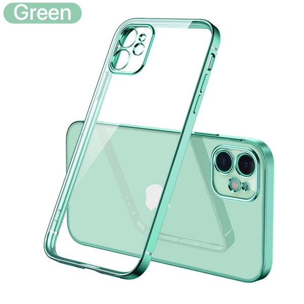 Luxury Plating Square Frame Silicone Transparent Case on For iPhone 11 12 13 Pro Max Mini X XR 7 8 Plus SE 2020 Clear Back Cover