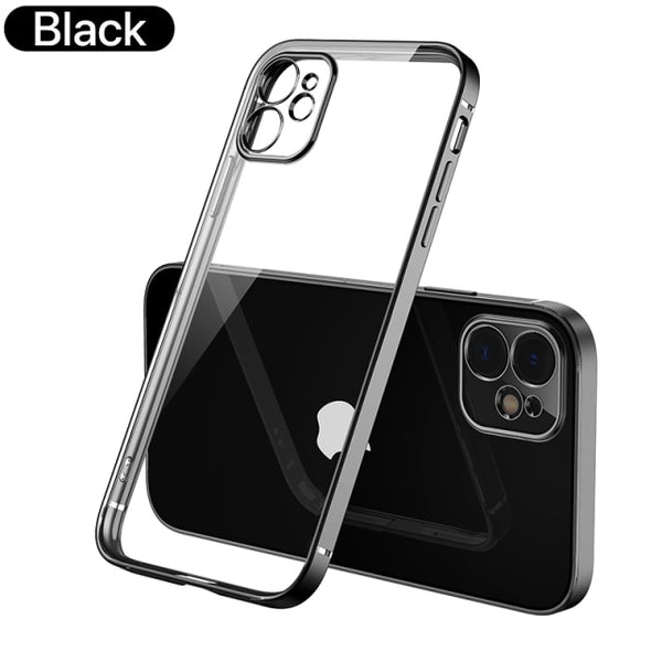 Luxury Plating Square Frame Silicone Transparent Case on For iPhone 11 12 13 Pro Max Mini X XR 7 8 Plus SE 2020 Clear Back Cover