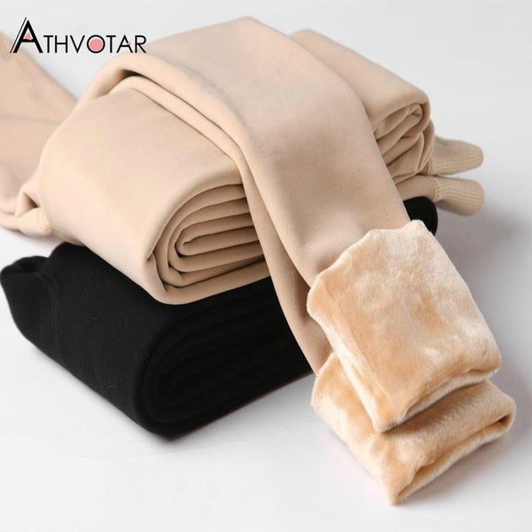 ATHVOTAR Winter Warm Leggings Women High Waist Casual Leggings Thicken Push Up Elasticity Leggings