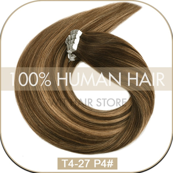 WIT Tape In Hair Extensions Remy Natural Hair Extensions Human Hair Straight Seamless Invisible 10- 22 inch Adhesive Skin Weft