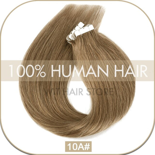 WIT Tape In Hair Extensions Remy Natural Hair Extensions Human Hair Straight Seamless Invisible 10- 22 inch Adhesive Skin Weft