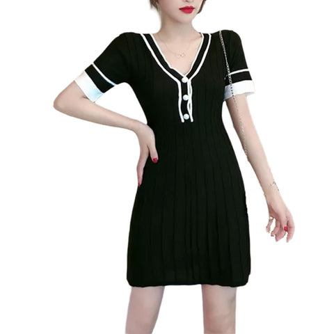 One piece Korean Short Sleeve V neck Sexy cabaret party causal Dress