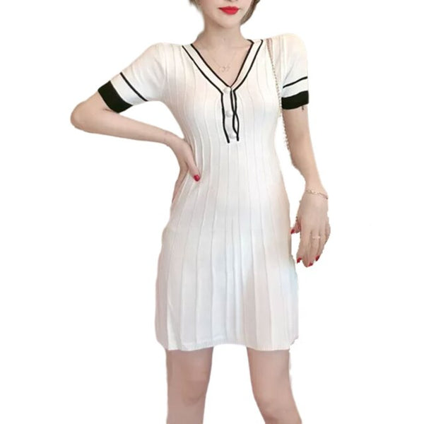 One piece Korean Short Sleeve V neck Sexy cabaret party causal Dress