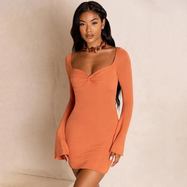 Elegant Long Sleeve Mini Casual Sexy Party Bodycon Solid Dress
