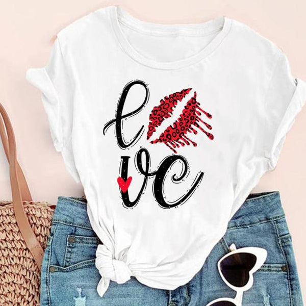 Women Lip Watercolor Funny Fashion Print Graphic Summer Short Sleeve T-Shirt