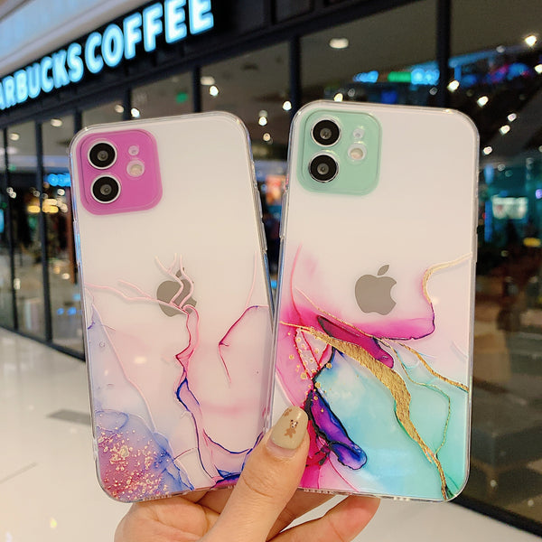 Transparent Marbling Phone Case For IPhone X XS XR 11 12 13 Mini Pro Max SE 2020 6S 7 8 Plus Color Circle Protection Back Cover