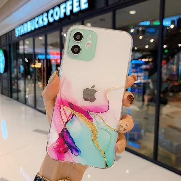 Transparent Marbling Phone Case For IPhone X XS XR 11 12 13 Mini Pro Max SE 2020 6S 7 8 Plus Color Circle Protection Back Cover