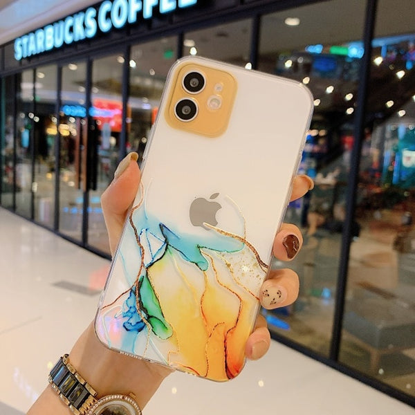 Transparent Marbling Phone Case For IPhone X XS XR 11 12 13 Mini Pro Max SE 2020 6S 7 8 Plus Color Circle Protection Back Cover
