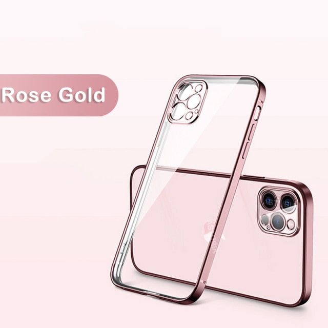 Square Electroplate Transparent TPU Phone Case For iPhone 13 11 12 Pro Max Mini XS Max XR X 8 7 Plus SE2 2020 Soft Thin Cover