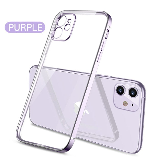 Square Electroplate Transparent TPU Phone Case For iPhone 13 11 12 Pro Max Mini XS Max XR X 8 7 Plus SE2 2020 Soft Thin Cover