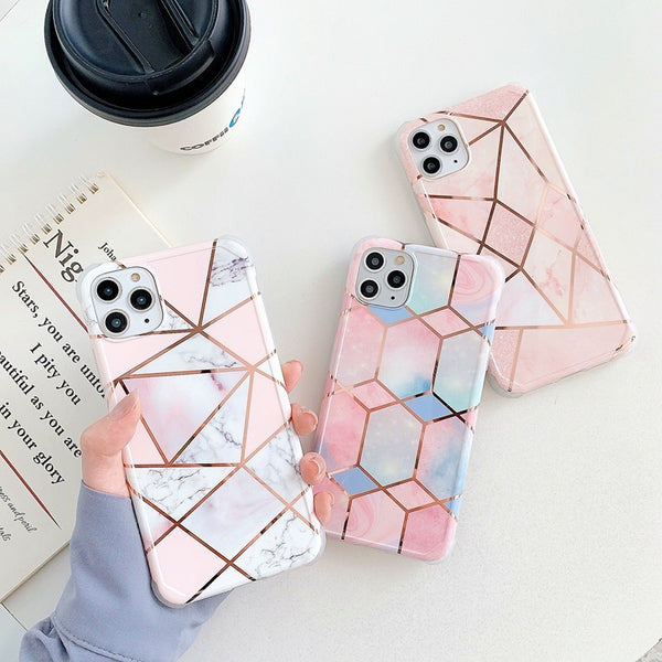 Luxury Geometric Marble Phone Case  For iphone 11 12 13 mini Pro Max XS X XR 7 8 plus SE 2020 Silicone Shockproof Case Cover