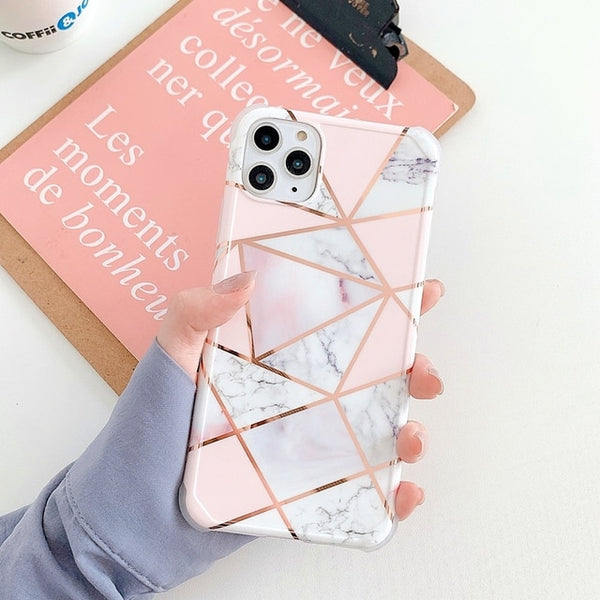 Luxury Geometric Marble Phone Case  For iphone 11 12 13 mini Pro Max XS X XR 7 8 plus SE 2020 Silicone Shockproof Case Cover